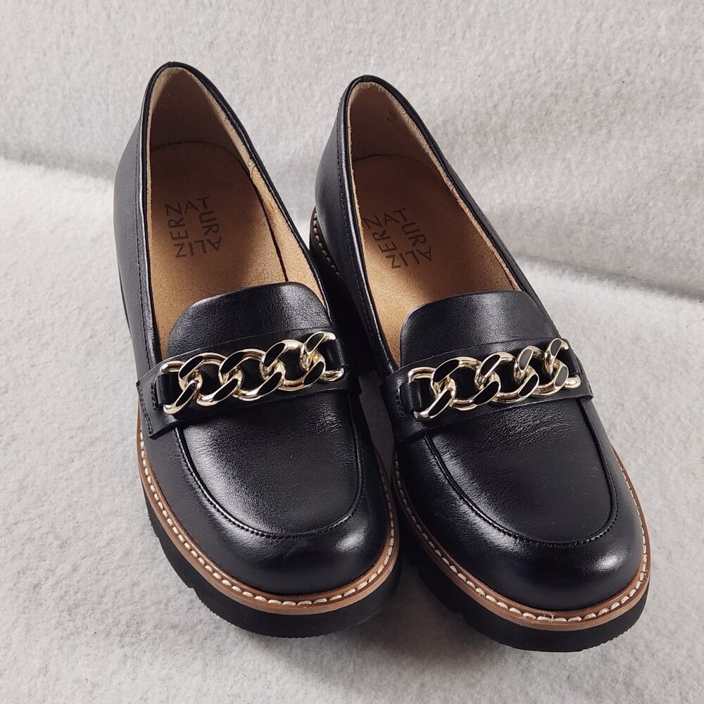 Naturalizer Desi Black Leather Platform Chain Loafers - Women's Size 6M